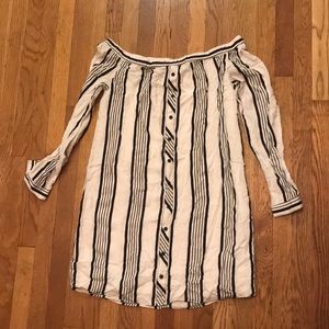 Black and white striped off the shoulder dress